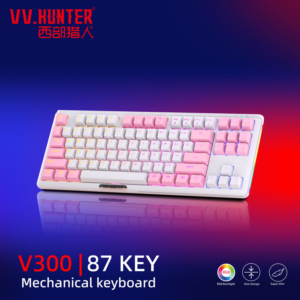 VVHUNTER-V300-87-Key-RGB-Mechanical-Gaming-Keyboard--white--pink-