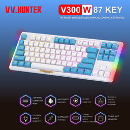 VV.Hunter V300W Tri-Mode Wireless 87 Keys RGB Mechanical Gaming Keyboard (White Blue)