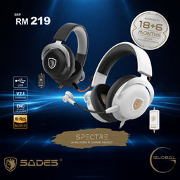 Sades Spectre Hi-Res Audio Virtual 7.1 Surround Gaming Headset (Black) (SD-SPECTRE-B)